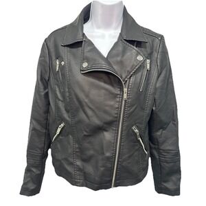 Fahsyee Faux Leather  Jacket Women's Size Small Black Fitted Short Zip Front NWT
